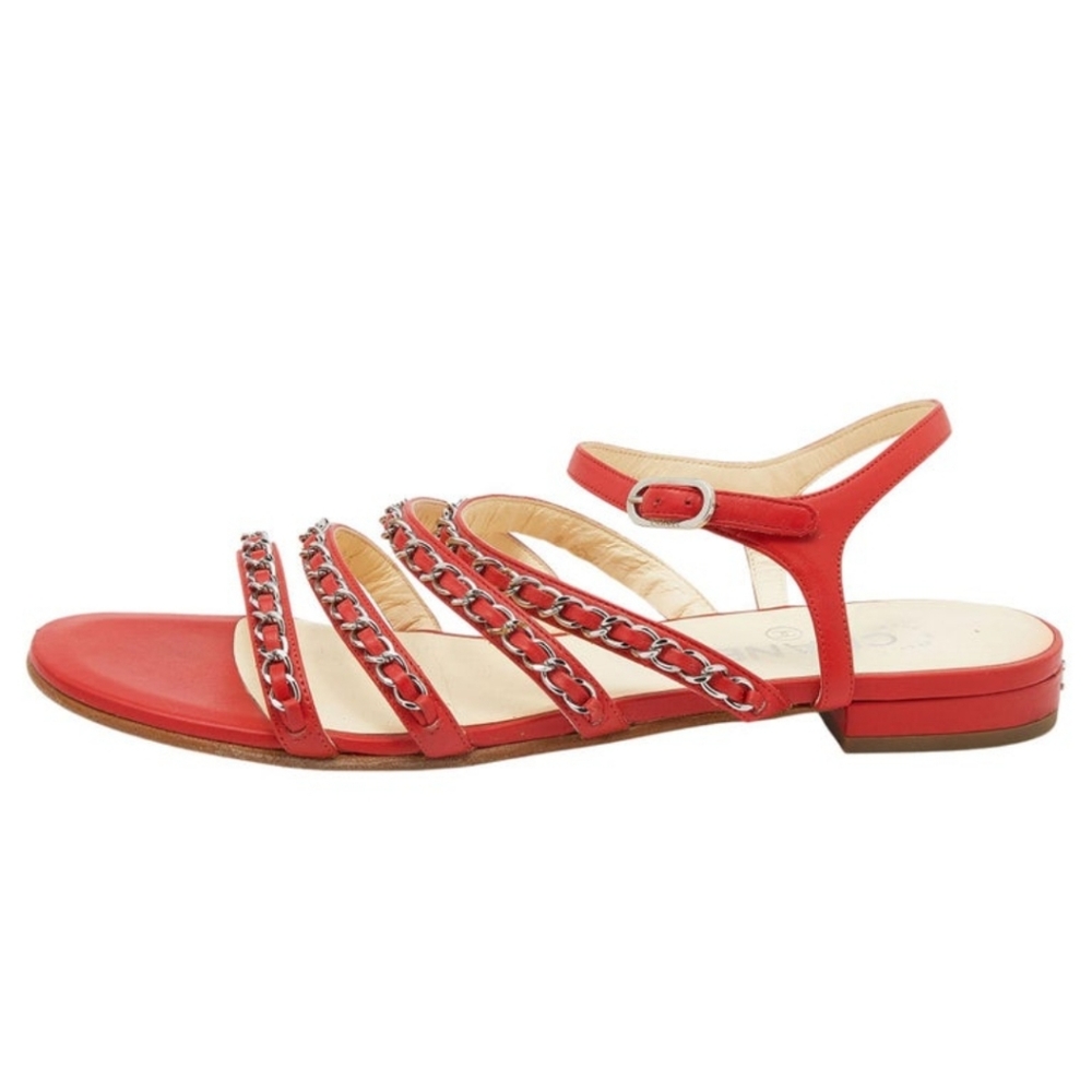 Chanel Chain Link Gladiator Leather Sandals 37.5